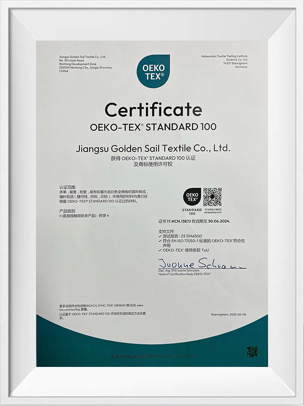 Certificat oeko-tex standard 100